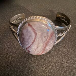 Elegant Silver and Cream Stone Bracelet